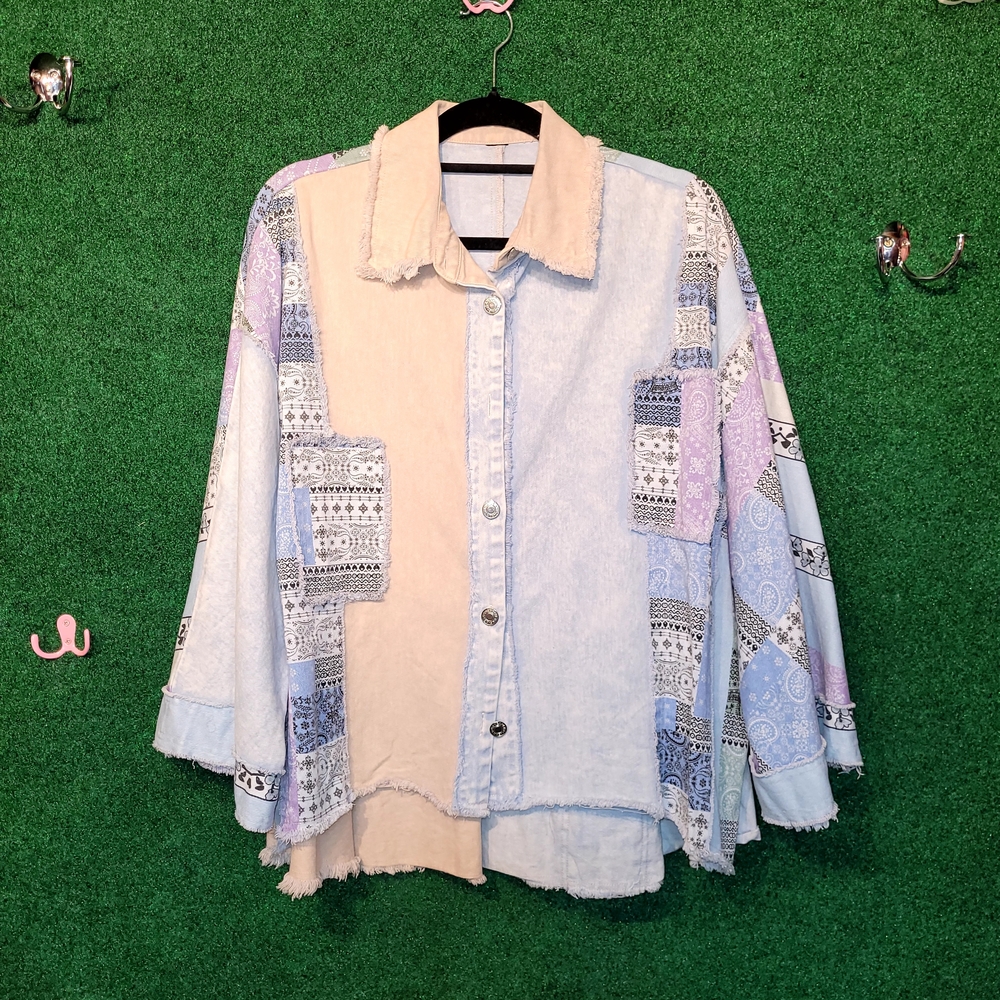 857 Patchwork Denim Button-Up Shirt - image 1